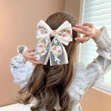 Lace Embroidery Big Bow Hairpin Net Red Back Head Hairpin Headdress