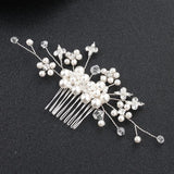 Efily Silver Pearl Bridal Hair Comb Rhinestone Crystal Wedding Headpiece