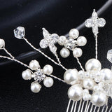 Efily Silver Pearl Bridal Hair Comb Rhinestone Crystal Wedding Headpiece