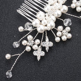 Efily Silver Pearl Bridal Hair Comb Rhinestone Crystal Wedding Headpiece