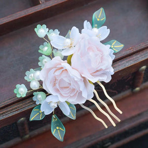Silk Flower Fringed Hair Comb Cheongsam Brides Hair Accessory