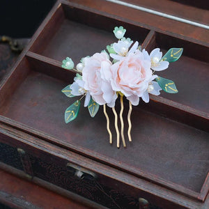 Silk Flower Fringed Hair Comb Cheongsam Brides Hair Accessory