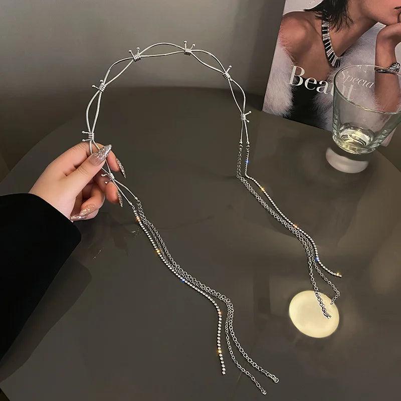 Geometric Rhinestone Hair Band with Tassels