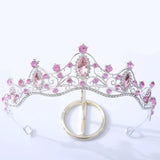 Vintage Pink Crystal Crown Tiara Hair Accessories for Women