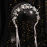 Beaded Headband Bridal Hair Hoop Crystal Pearls Headpiece Soft Closure