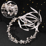 Beaded Headband Bridal Hair Hoop Crystal Pearls Headpiece Soft Closure