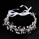 Beaded Headband Bridal Hair Hoop Crystal Pearls Headpiece Soft Closure