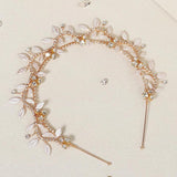 Fairy Tiara Rhinestone Pearl Headband Metal Leaves Hair Hoop