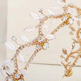 Fairy Tiara Rhinestone Pearl Headband Metal Leaves Hair Hoop