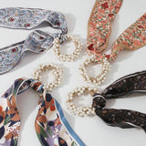 Silk Fabric Pearl Elastic Ties Hair Scarf Vintage Scrunchies Women Hair Accessor