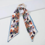 Silk Fabric Pearl Elastic Ties Hair Scarf Vintage Scrunchies Women Hair Accessor