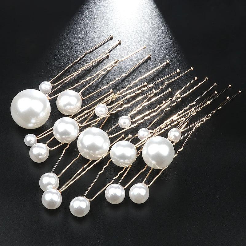 18 PCS U-Shaped Hairpin Tiara Simulated Pearl Bridal Hairclips