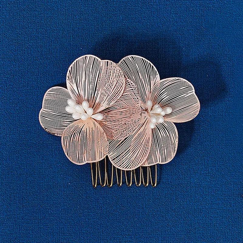 Rhinestone Flower Leaf Bridal Hair Comb Wedding Headpiece