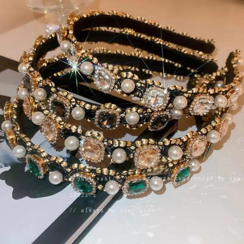 Rhinestone Pearl Hair Band Women's Temperament Palace Style Headband