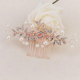 Rose Crystal Rhinestones Pearls Wedding Hair Comb Bridal Headpiece