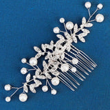 Rose Crystal Rhinestones Pearls Wedding Hair Comb Bridal Headpiece