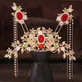 Chinese Plated Flowers Gem Hair Crown Hanfu Hair Accessories Set