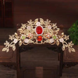 Chinese Plated Flowers Gem Hair Crown Hanfu Hair Accessories Set