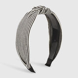 Yellow Striped Knotted Headband Wide Turban Hairband Cross Knot Hair Hoop