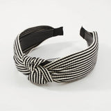 Yellow Striped Knotted Headband Wide Turban Hairband Cross Knot Hair Hoop