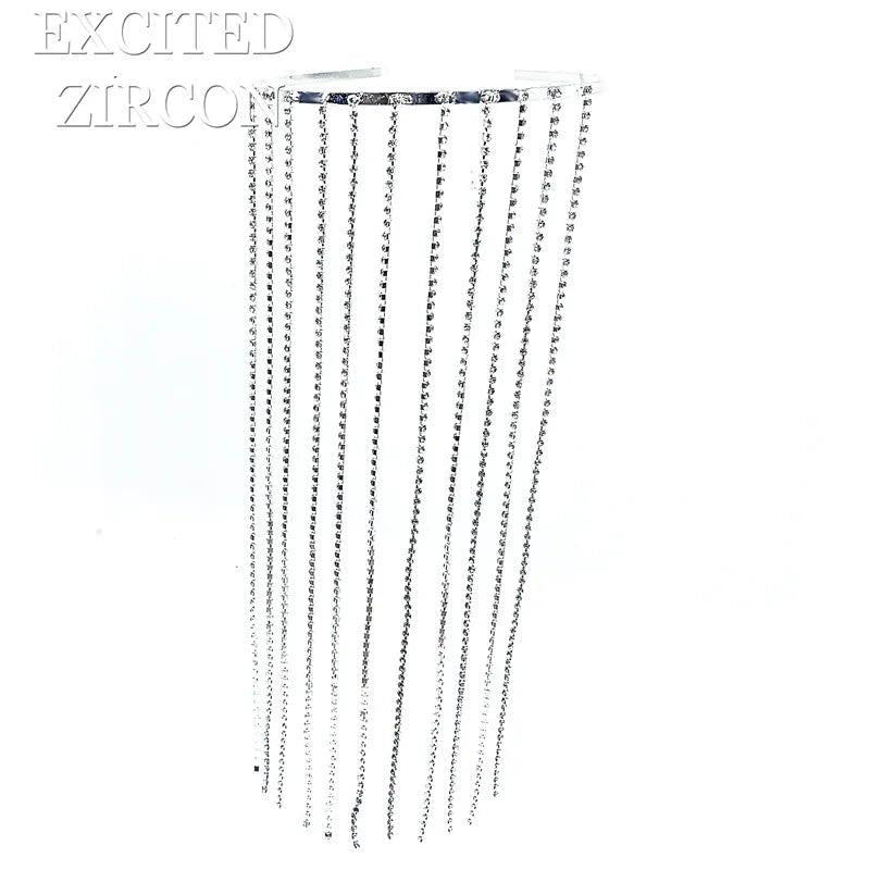 Long Tassel Hair Chain with Rhinestones