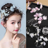 Butterfly Bridal Headband Pearl Earrings Hair Headdress Flower Wreath