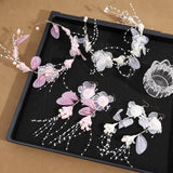 Butterfly Bridal Headband Pearl Earrings Hair Headdress Flower Wreath