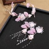 Butterfly Bridal Headband Pearl Earrings Hair Headdress Flower Wreath