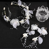 Butterfly Bridal Headband Pearl Earrings Hair Headdress Flower Wreath