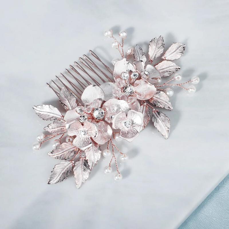 Bridal Jewelry Rhinestone Headpiece Metal Leaf Wedding Haircomb