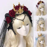 Gothic Sheep Horn Rose Flower Headband Lace Tiara Decor Headpiece