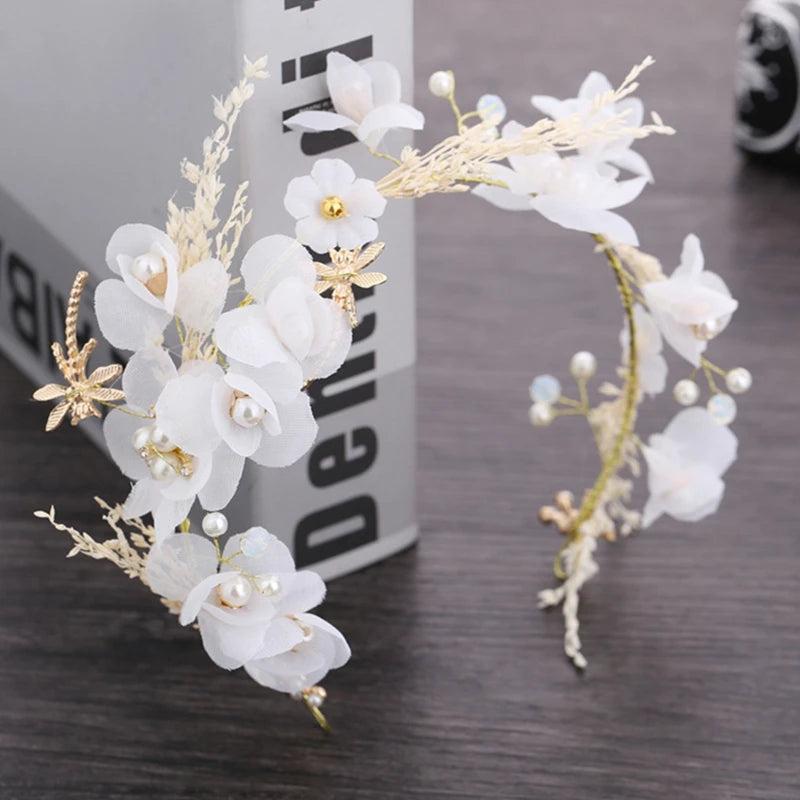 Lace Flower Headband Bridal Headdress Hairband Earring Set