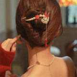 Red Rabbit Tassel Hairpin Women Back Of Head Pearl Clip Hair Accessory