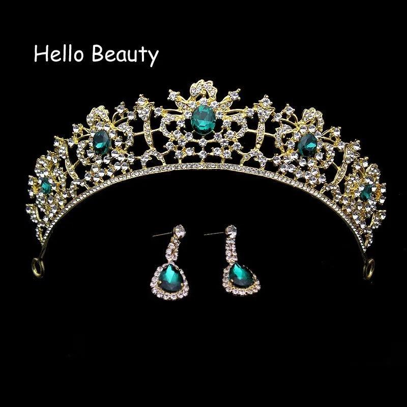 Baroque Crystal Wedding Tiara Red Green Rhinestone Bridal Hair Accessories