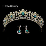 Baroque Crystal Wedding Tiara Red Green Rhinestone Bridal Hair Accessories
