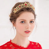 Baroque Crystal Wedding Tiara Red Green Rhinestone Bridal Hair Accessories