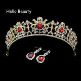 Baroque Crystal Wedding Tiara Red Green Rhinestone Bridal Hair Accessories