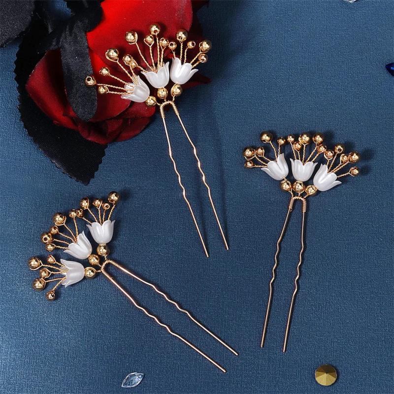 3pcs Flower Pearl Wedding Hairpin Clips Bridal Hair Accessories