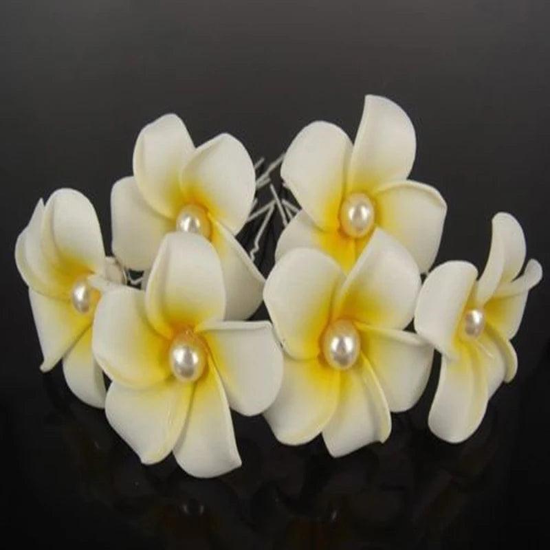 6Pcs Hawaiian Plumeria Flower Foam Hair Clip for Women Girls
