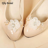 Efily Pearl Flower Shoe Clip Rhinestone Crystal Wedding Shoe Buckles