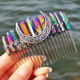 Witchcraft Moon Crystal Hairpin Wicca Rainbow Tiara Hair Comb