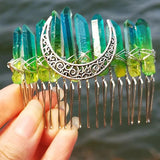 Witchcraft Moon Crystal Hairpin Wicca Rainbow Tiara Hair Comb