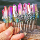 Witchcraft Moon Crystal Hairpin Wicca Rainbow Tiara Hair Comb