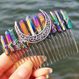 Witchcraft Moon Crystal Hairpin Wicca Rainbow Tiara Hair Comb