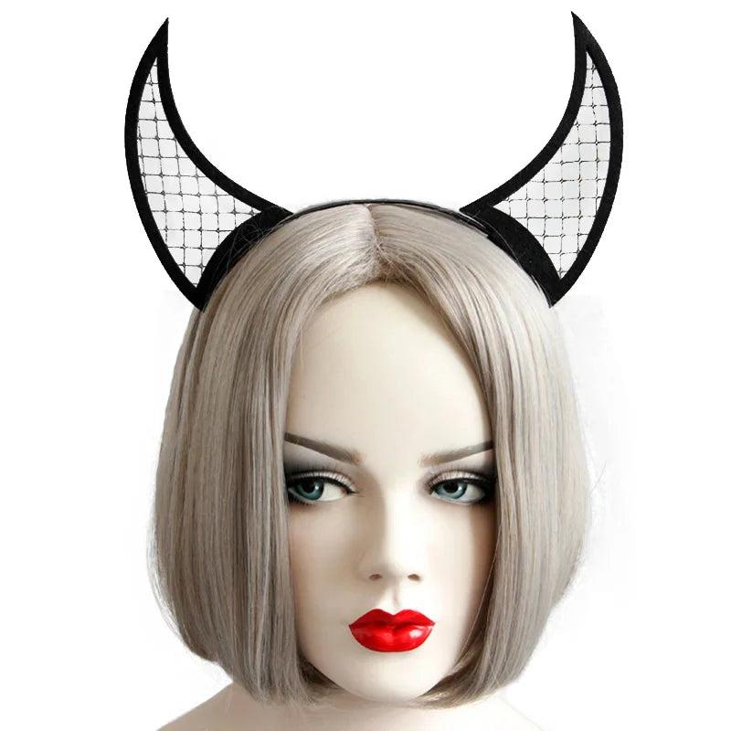 Gothic Halloween Devil Horn Mesh Headband Fancy Dress Party Hair Hoop