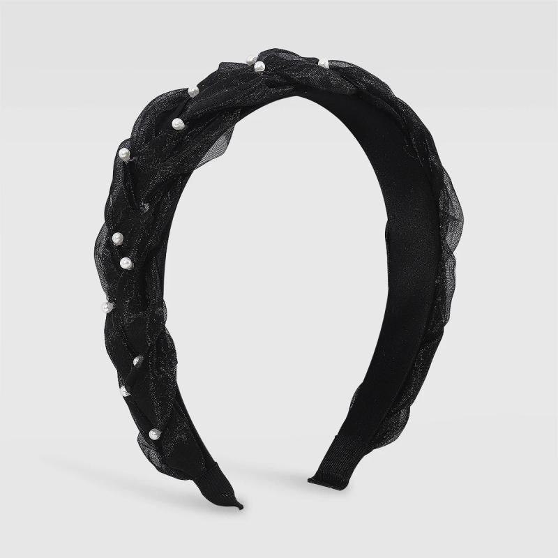 Pearls Chiffon Braided Headband Sweet Hairband for Women