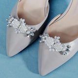 Fabric Rose Flower Shoe Clip Rhinestone Charms High Heels Buckle