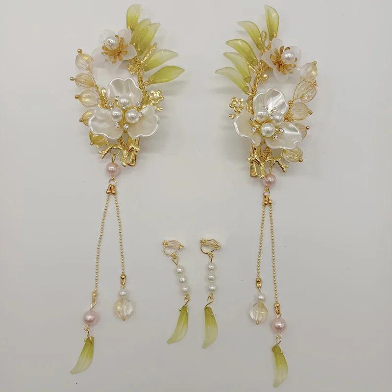 Chinese Style Tassel Hairpin Tiara With Earrings