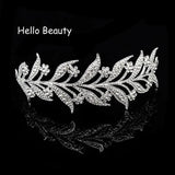 European Silver Crystal Bridal Leaf Prom Head Crown Bride Hair Jewelry