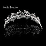 European Silver Crystal Bridal Leaf Prom Head Crown Bride Hair Jewelry
